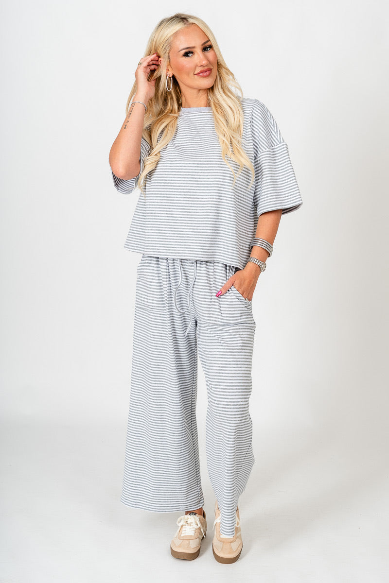 Striped wide leg pants grey/white