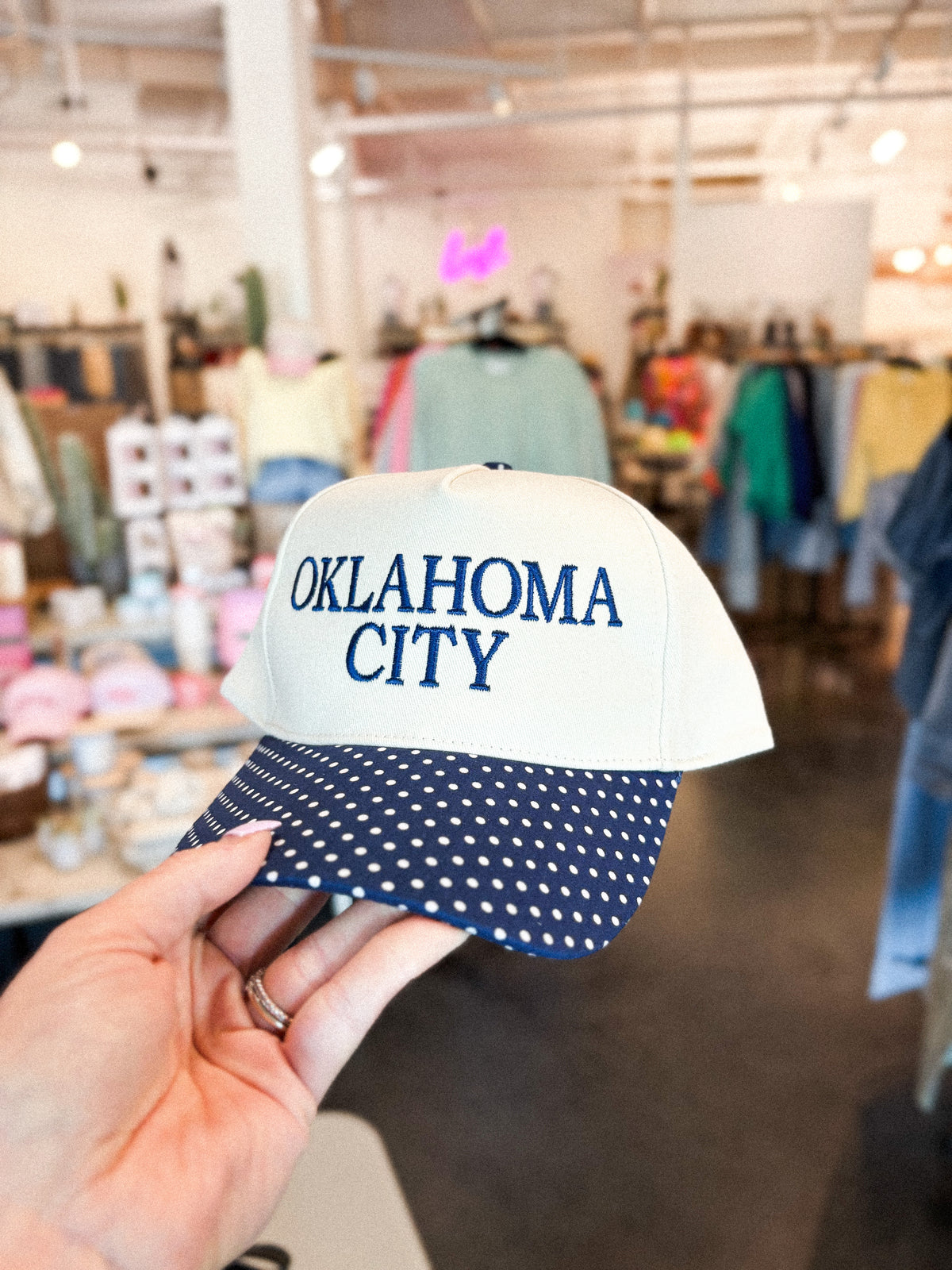 Oklahoma City polka dot hat navy - Trendy Hats at Lush Fashion Lounge Boutique in Oklahoma City