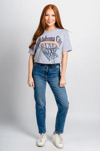 OKC basketball swoosh crop t-shirt grey - Oklahoma City inspired graphic t-shirts at Lush Fashion Lounge Boutique in Oklahoma City