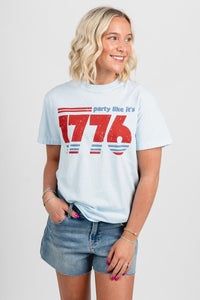 Party like it's 1776 comfort colors t-shirt light blue - Fun T-shirt - Unique American Summer Ideas at Lush Fashion Lounge Boutique in Oklahoma