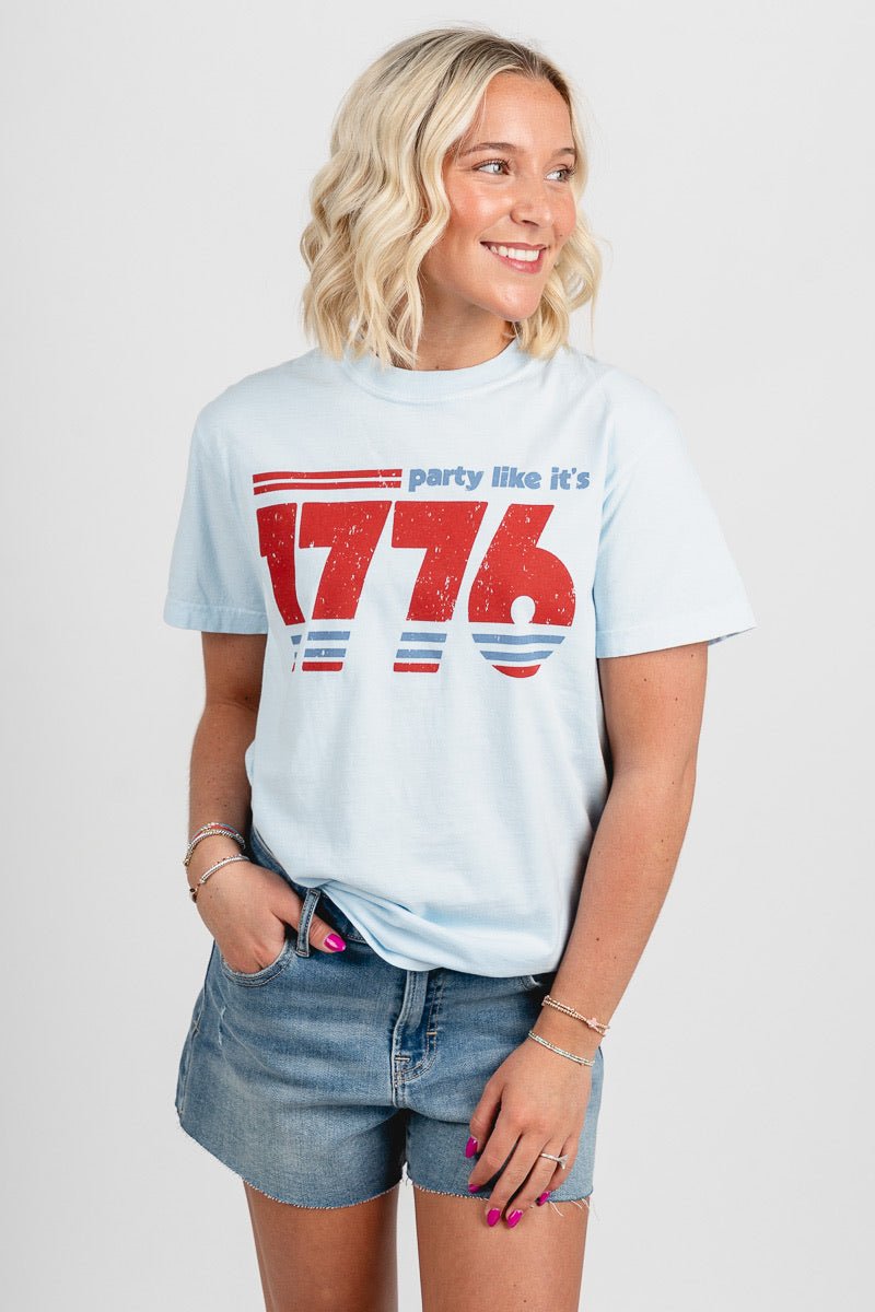 Party like it's 1776 comfort colors t-shirt light blue - Fun T-shirt - Unique American Summer Ideas at Lush Fashion Lounge Boutique in Oklahoma