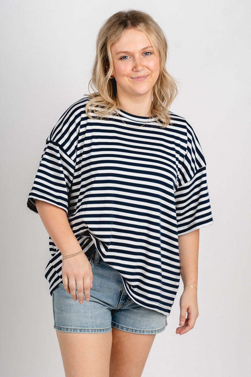 Striped short sleeve tee navy/white