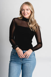 Mesh long sleeve top black - Unique Valentine's Day T-Shirt Designs at Lush Fashion Lounge Boutique in Oklahoma City