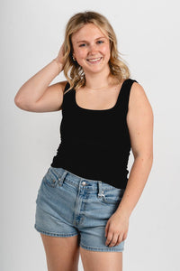 Square neck tank top black - Cute tank top - Trendy Tank Tops at Lush Fashion Lounge Boutique in Oklahoma City