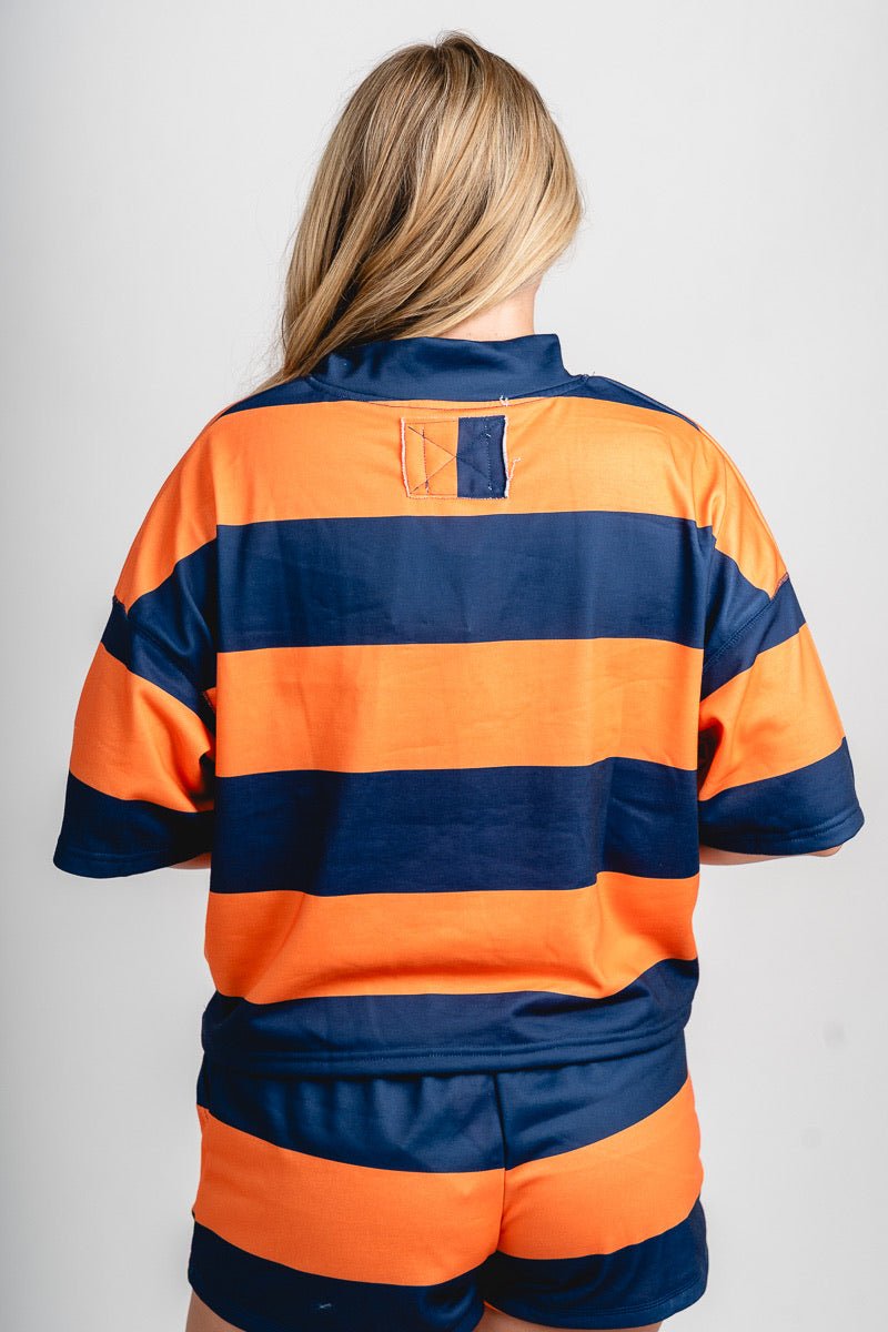 Striped half zip pullover orange/navy