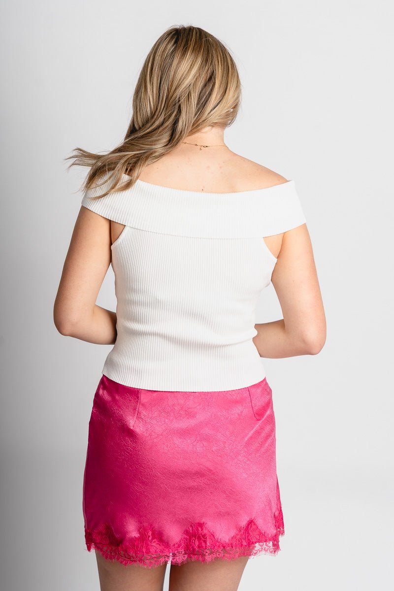 Satin lace trim mini skirt pink | Lush Fashion Lounge: boutique fashion skirts, affordable boutique skirts, cute affordable skirts
