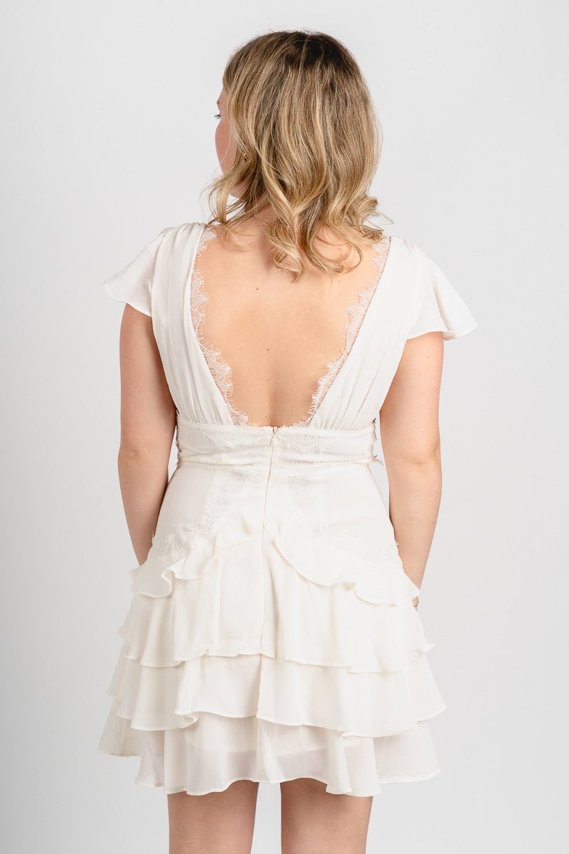 Tiered lace detail mini dress ivory