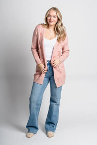 Heart print cardigan pink - Cute Valentine's Day Outfits at Lush Fashion Lounge Boutique in Oklahoma City