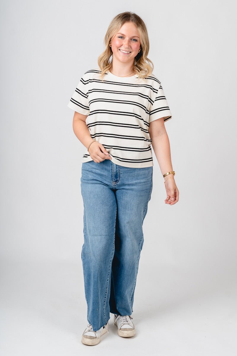 Striped boxy short sleeve t-shirt white/black