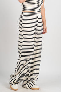 Striped wide leg pants ivory/black - Trendy pants - Cute Loungewear Collection at Lush Fashion Lounge Boutique in Oklahoma City