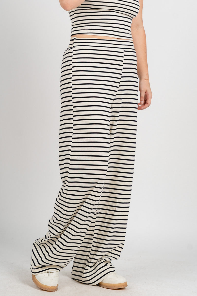 Striped wide leg pants ivory/black - Trendy pants - Cute Loungewear Collection at Lush Fashion Lounge Boutique in Oklahoma City