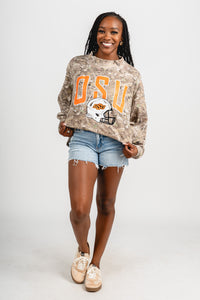 OSU OSU Cowboys helmet fade mock neck sweatshirt camo Sweatshirt | Lush Fashion Lounge Trendy Oklahoma State Cowboys Apparel & Cute Gameday T-Shirts
