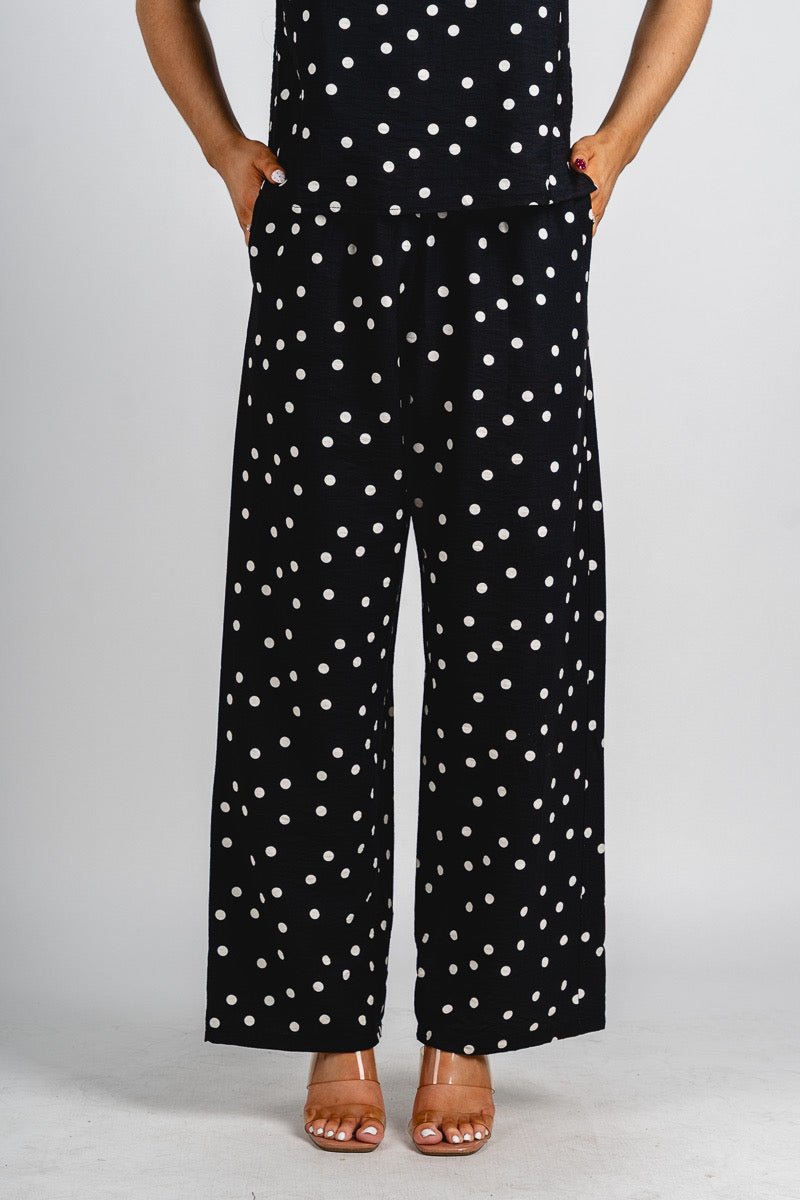 Polka dot wide leg pants black | Lush Fashion Lounge: women's boutique pants, boutique women's pants, affordable boutique pants, women's fashion pants