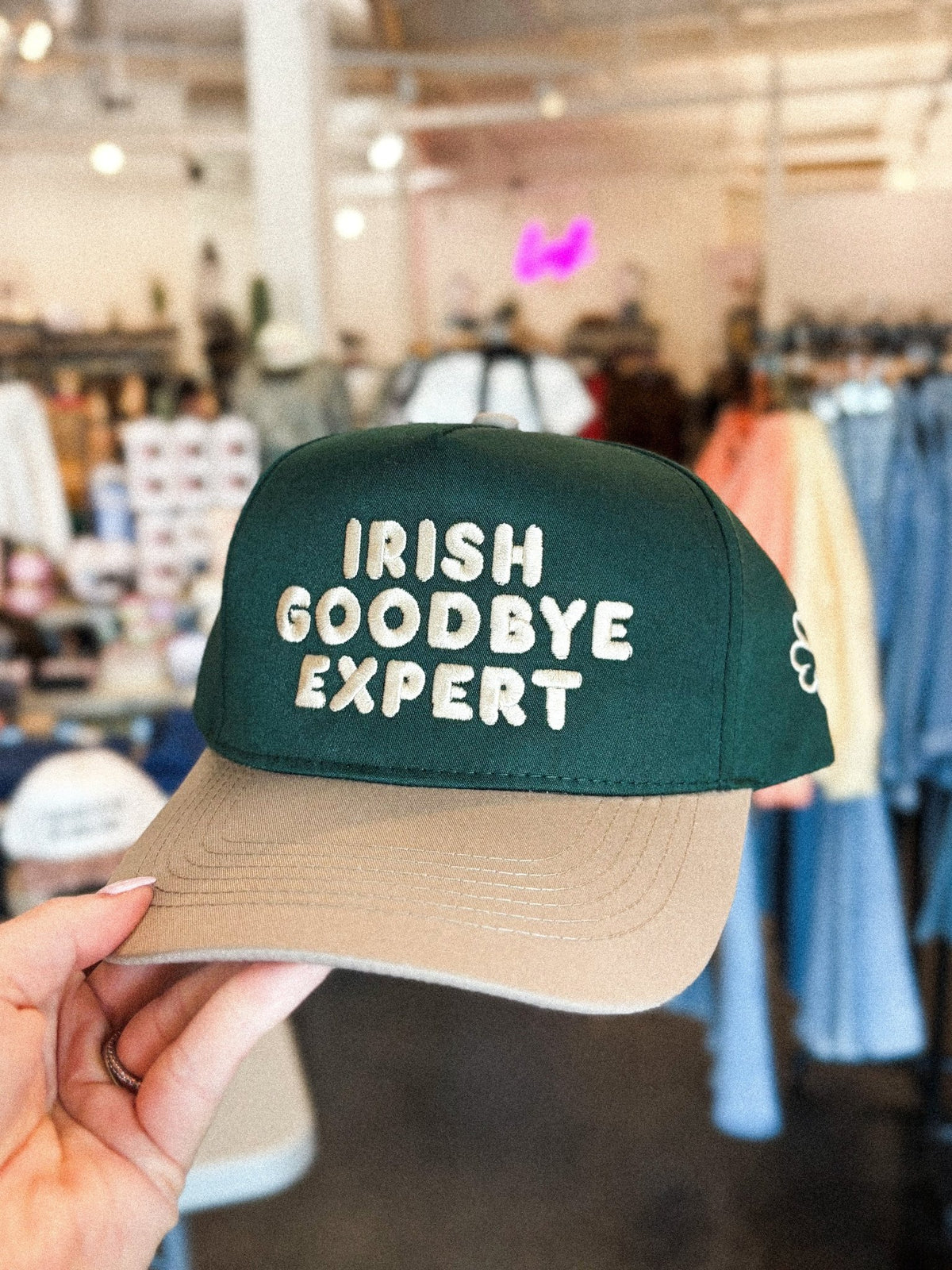 Irish goodbye expert hat green/khaki - Trendy T-Shirts for St. Patrick's Day at Lush Fashion Lounge Boutique in Oklahoma City