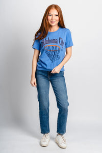 OKC basketball swoosh unisex t-shirt blue - Trendy OKC Thunder T-Shirts at Lush Fashion Lounge Boutique in Oklahoma City