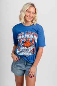OKC basketball swish lines unisex t-shirt royal - Stylish T-shirt - Cute Mommy and Me Apparel at Lush Fashion Lounge Boutique in Oklahoma