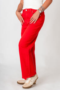 OU Just USA high rise vintage straight jeans red jeans | Lush Fashion Lounge Trendy Oklahoma University Sooners Apparel & Cute Gameday T-Shirts