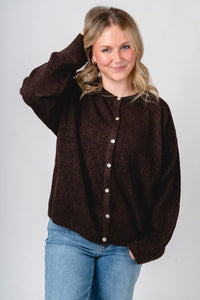 Button up sweater cardigan dark brown - Affordable Cardigan - Boutique Cardigans & Trendy Kimonos at Lush Fashion Lounge Boutique in Oklahoma City