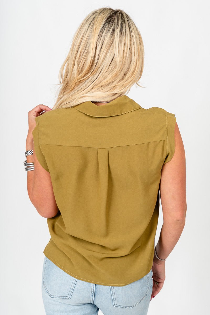 Sleeveless chiffon pocket blouse lemon grass