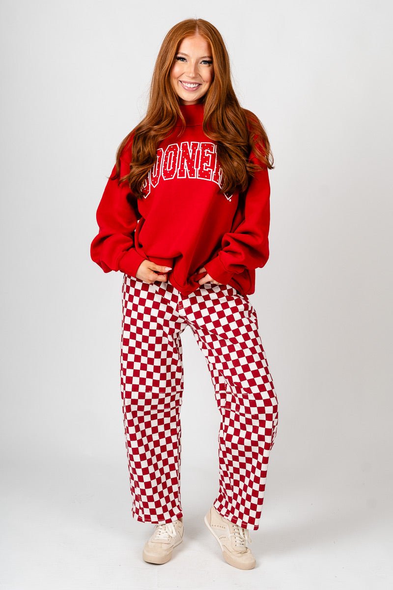 OU Sooners polka dot puff mock neck sweatshirt red
