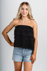 Strapless eyelet lace top black - Trendy top - Cute Vacation Collection at Lush Fashion Lounge Boutique in Oklahoma City