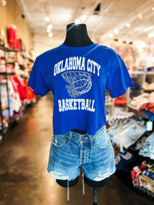 OKC basketball swish crop tee royal - Oklahoma City inspired graphic t-shirts at Lush Fashion Lounge Boutique in Oklahoma City