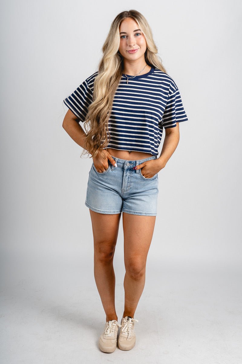 Striped cropped tee white/navy