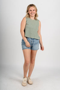 Boxy crop tank top sage green Stylish Tank Top - Womens Fashion Tank Tops at Lush Fashion Lounge Boutique in Oklahoma City