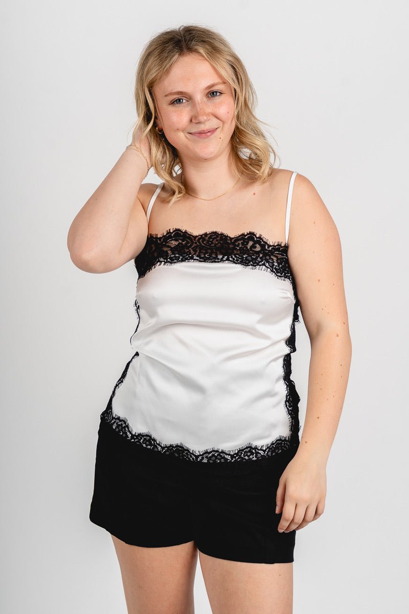 Satin lace cami off white/black