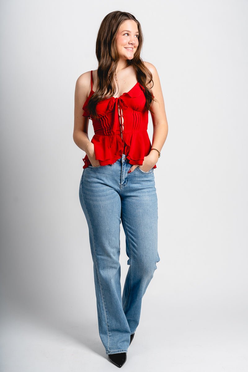 Ruffle peplum top red - Cute Valentine's Day Outfits at Lush Fashion Lounge Boutique in Oklahoma City