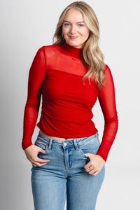 Mesh long sleeve top red - Unique Valentine's Day T-Shirt Designs at Lush Fashion Lounge Boutique in Oklahoma City
