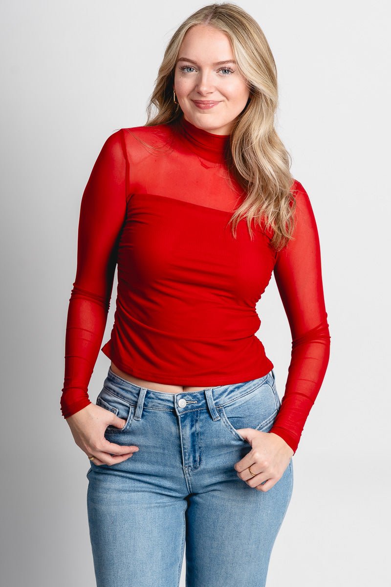 Mesh long sleeve top red - Unique Valentine's Day T-Shirt Designs at Lush Fashion Lounge Boutique in Oklahoma City