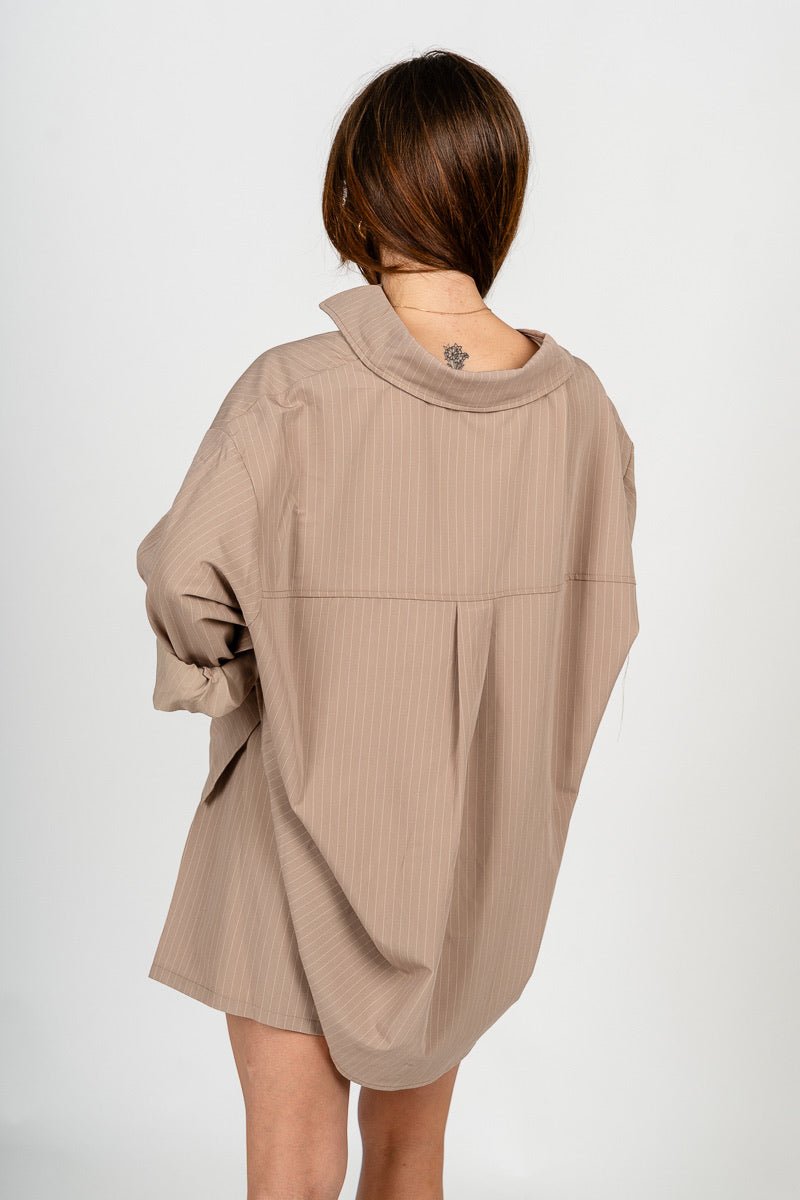 Striped button up blouse beige