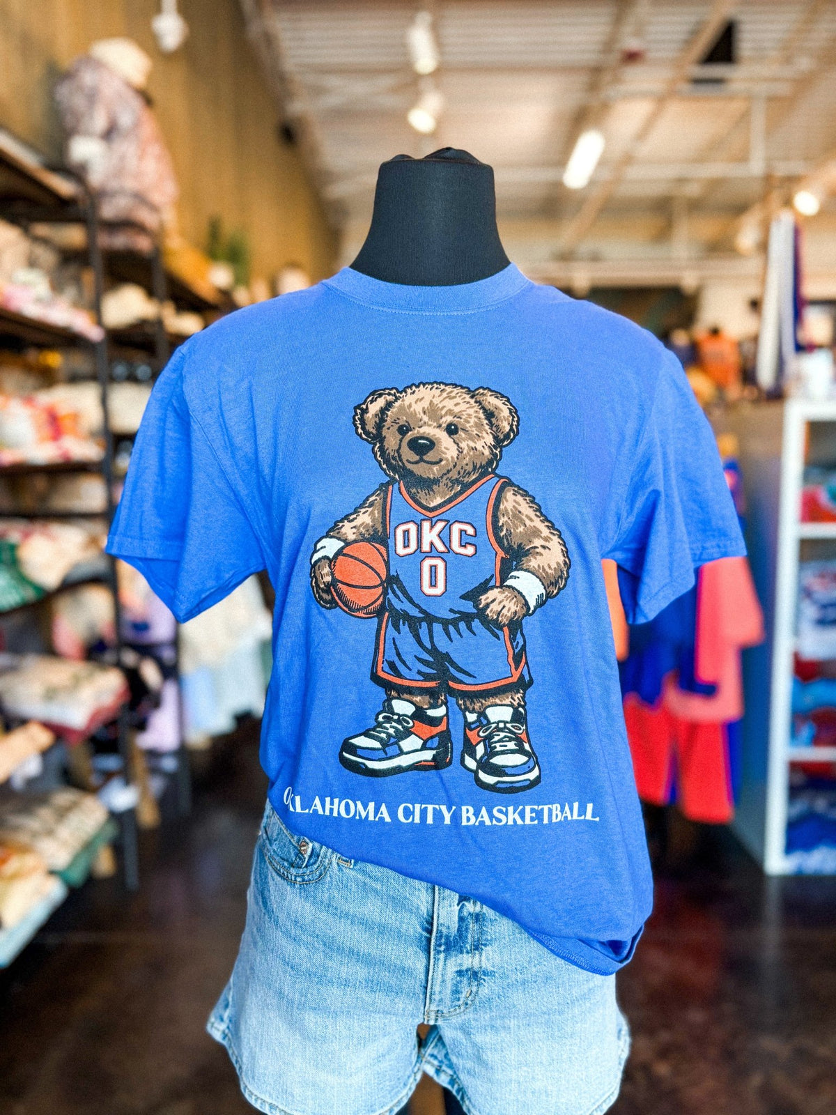 OKC basketball teddy bear unisex t-shirt royal - Stylish T-shirt - Cute Mommy and Me Apparel at Lush Fashion Lounge Boutique in Oklahoma