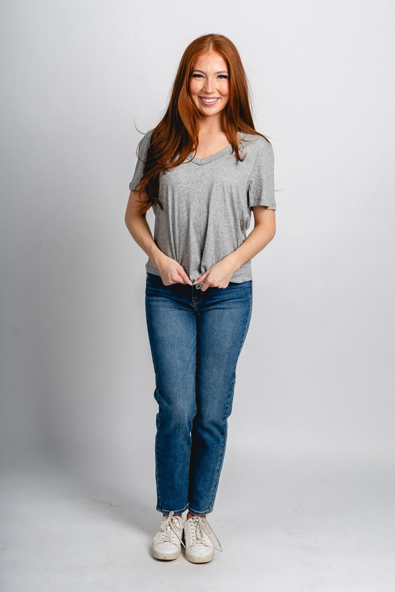 Z Supply Elara v-neck t-shirt heather grey - Z Supply T-shirt - Z Supply Clothing at Lush Fashion Lounge Trendy Boutique Oklahoma City