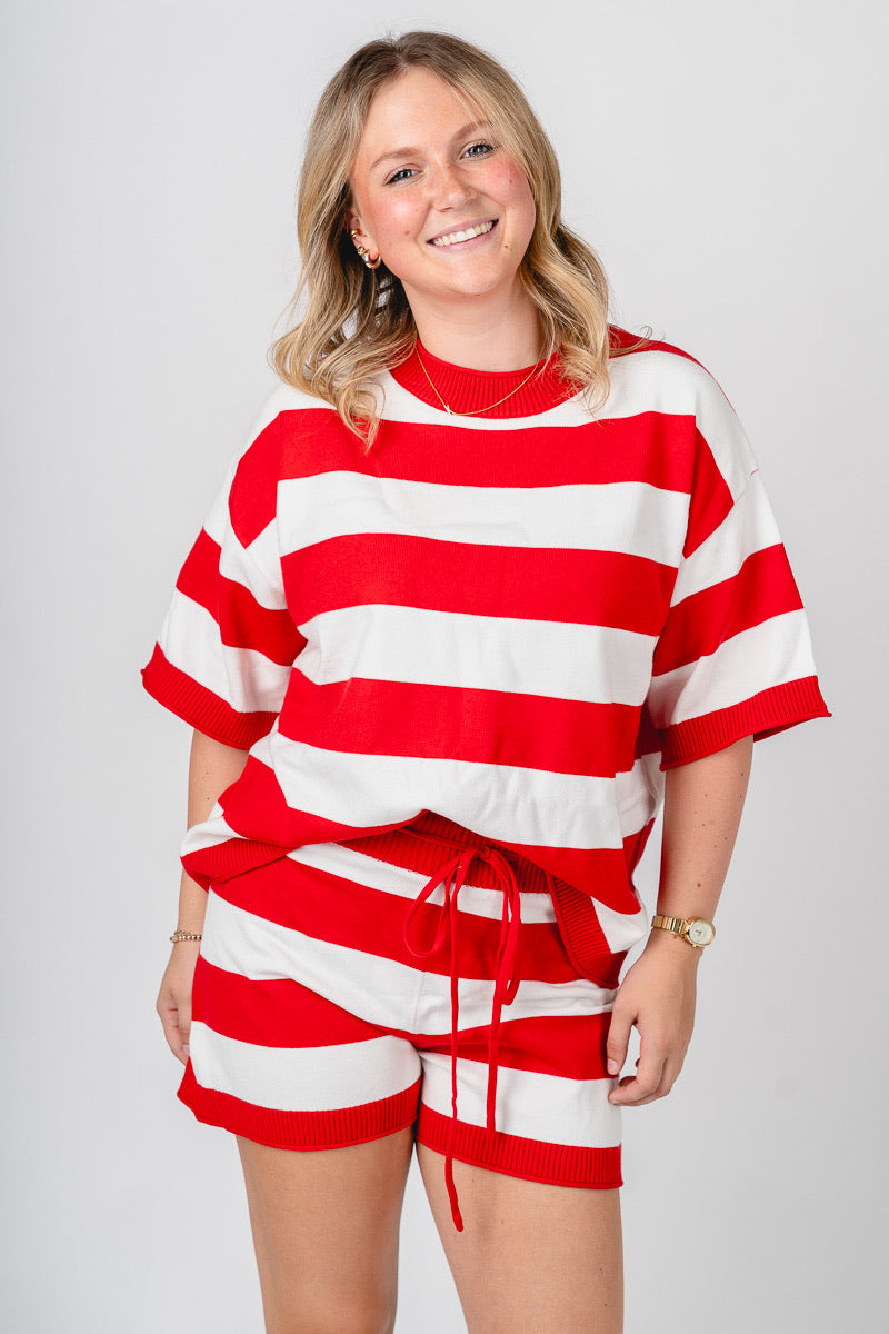 Striped short sleeve sweater red/white