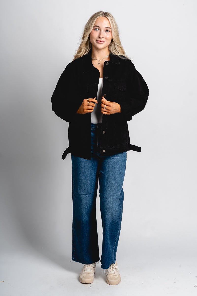 Classic denim jacket black – Fashionable Jackets | Trendy Blazers at Lush Fashion Lounge Boutique in Oklahoma City
