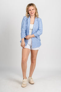 Chambray blazer light blue – Unique Blazers | Cute Blazers For Women at Lush Fashion Lounge Boutique in Oklahoma City