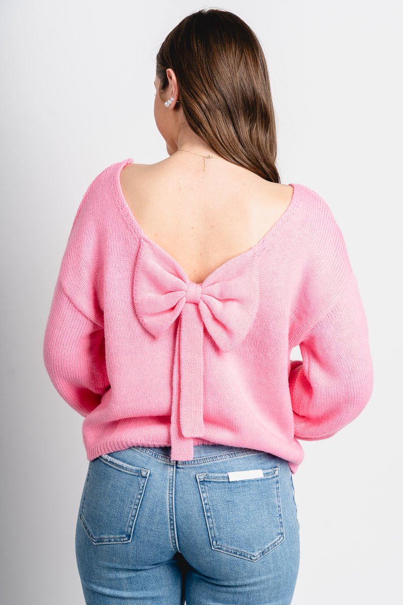 Bow back sweater pink - Trendy Sweaters | Cute Pullover Sweaters at Lush Fashion Lounge Boutique in Oklahoma City