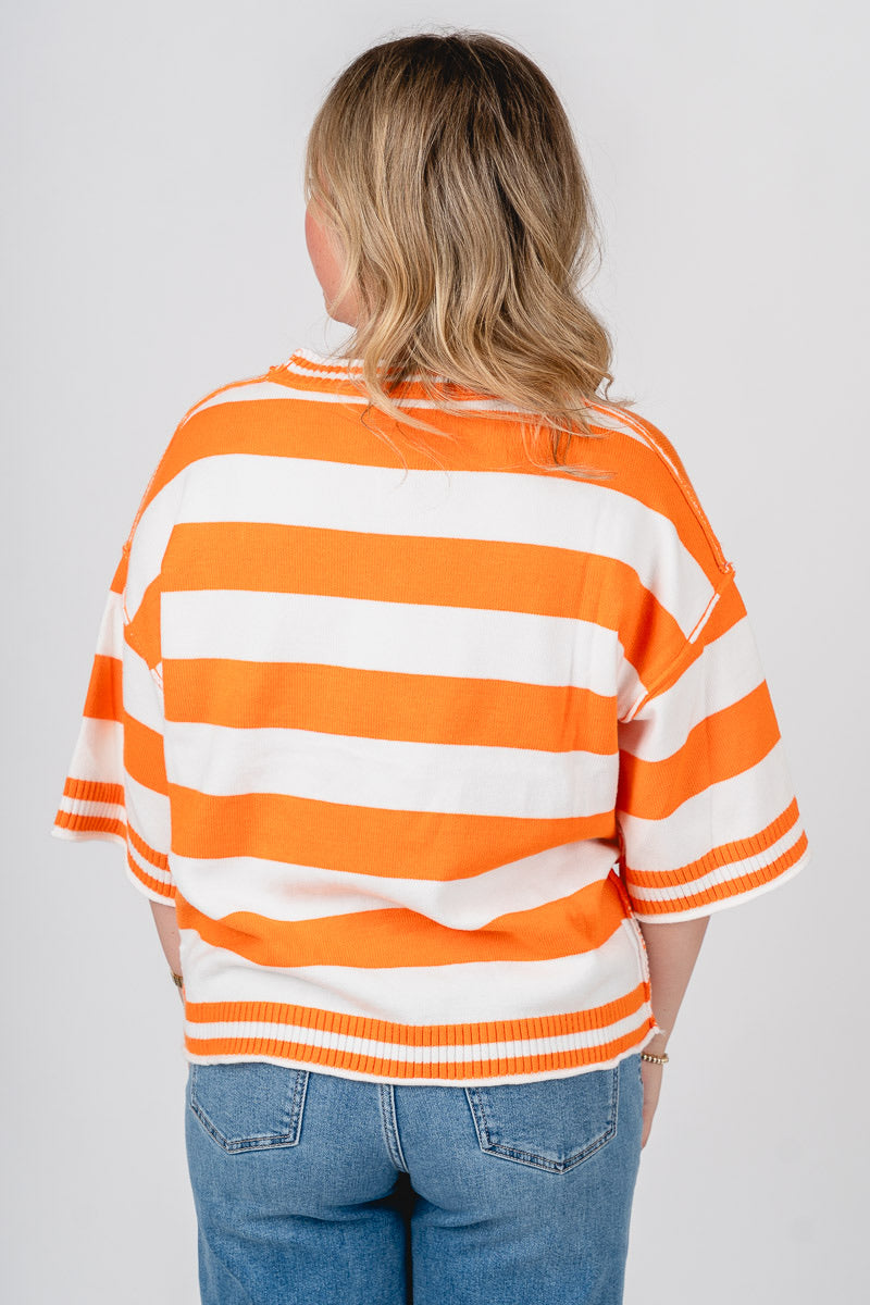 Striped short sleeve oversized sweater orange/white