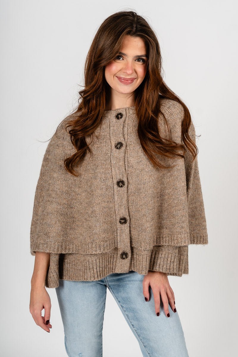 Sweater cape cardigan taupe – Boutique Sweaters | Fashionable Sweaters at Lush Fashion Lounge Boutique in Oklahoma City