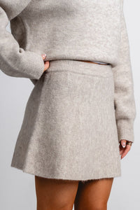 Sweater mini skirt oatmeal | Lush Fashion Lounge: boutique fashion skirts, affordable boutique skirts, cute affordable skirts