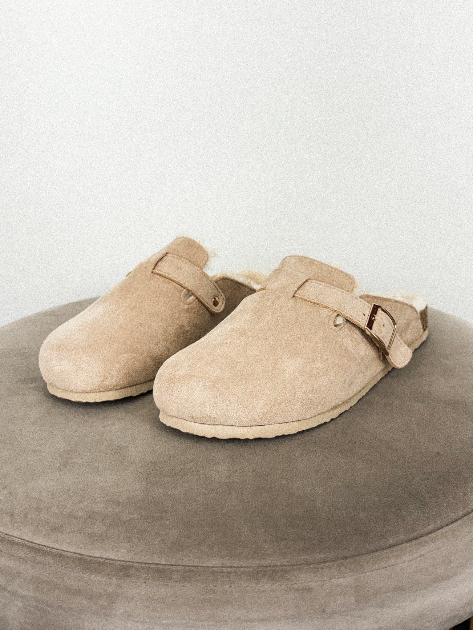 Cozy fur lined mule sand - Cute Shoes - Trendy Shoes at Lush Fashion Lounge Boutique in Oklahoma City