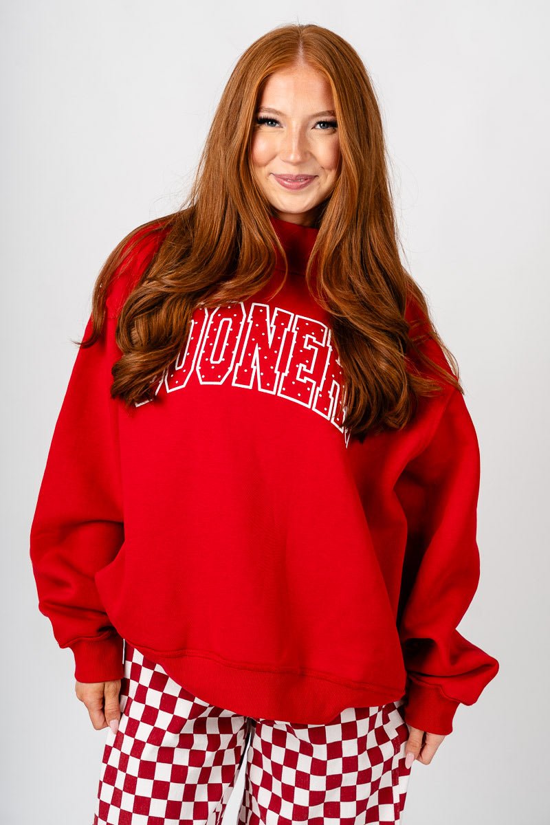 OU Sooners polka dot puff mock neck sweatshirt red