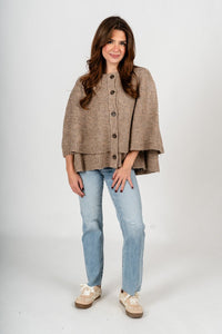 Sweater cape cardigan taupe - Trendy Sweaters | Cute Pullover Sweaters at Lush Fashion Lounge Boutique in Oklahoma City