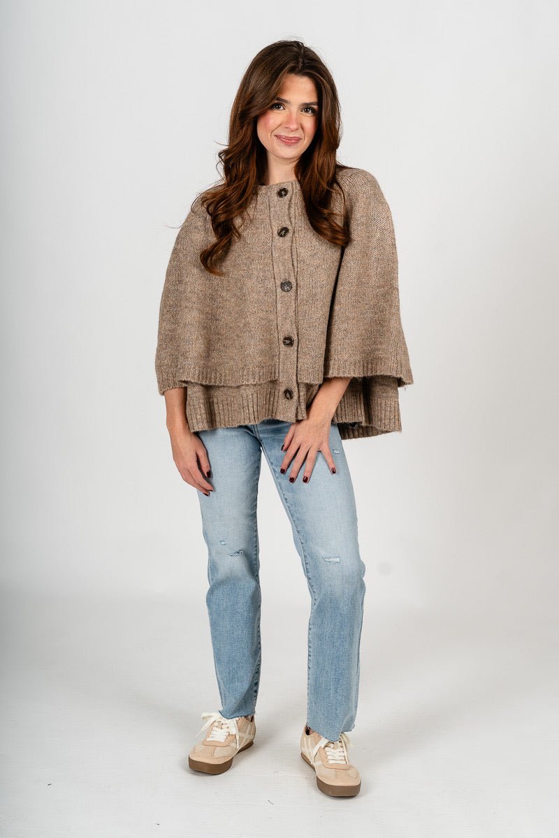 Sweater cape cardigan taupe - Trendy Sweaters | Cute Pullover Sweaters at Lush Fashion Lounge Boutique in Oklahoma City