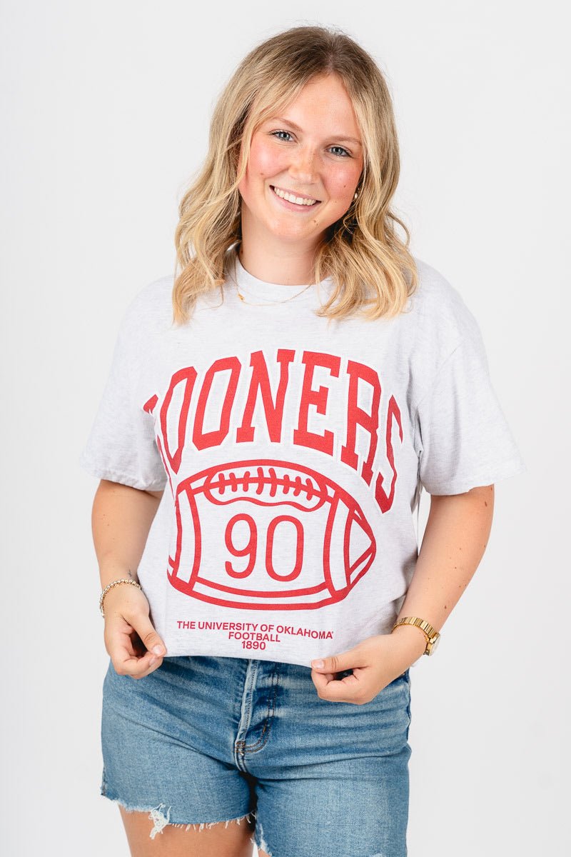 OU OU Sooners campus thrifted unisex t-shirt ash T-shirt | Lush Fashion Lounge Trendy Oklahoma University Sooners Apparel & Cute Gameday T-Shirts
