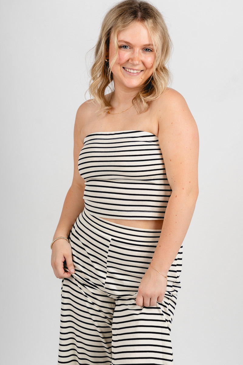 Striped tube top ivory/black - Trendy top - Cute Loungewear Collection at Lush Fashion Lounge Boutique in Oklahoma City