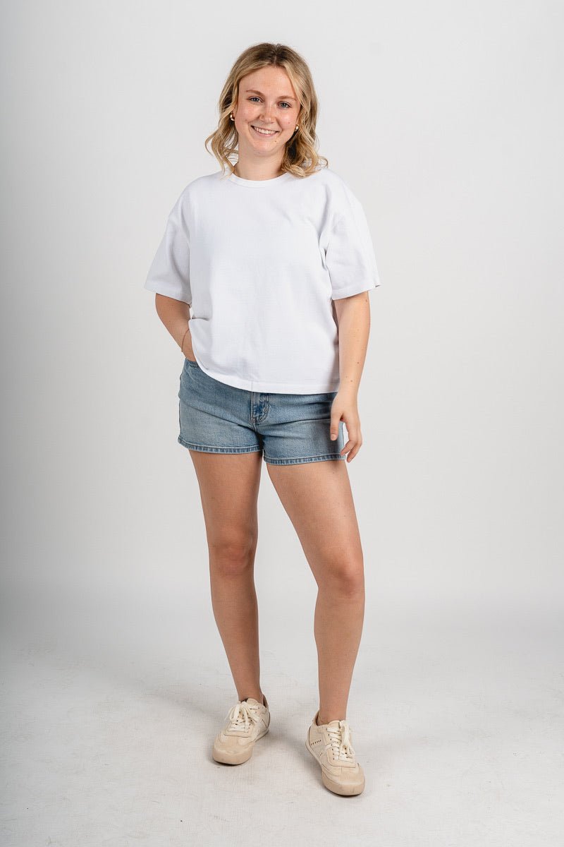 Ribbed garment dyed t-shirt white