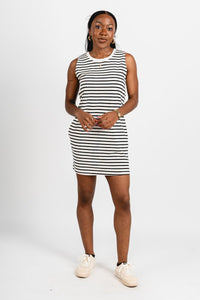 Striped tank dress black/white - Trendy dress - Fashion Dresses at Lush Fashion Lounge Boutique in Oklahoma City